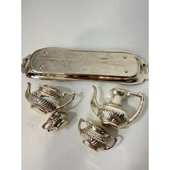 Vintage Miniature Dollhouse Silver Plated Tea Set 6-Piece w/ Tray 1990s #756165 - Picture 7 of 7